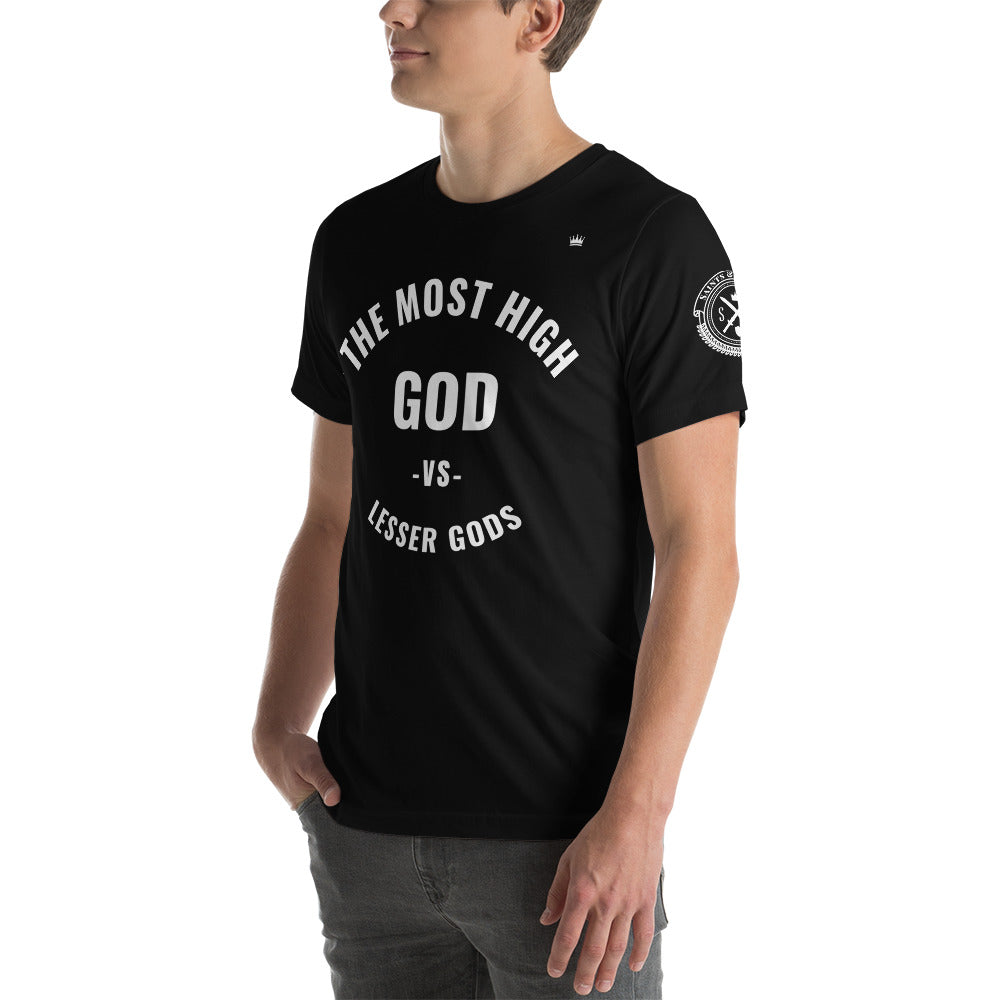 The most High GOD vs lesser gods (white print) Short-Sleeve Unisex T-Shirt (multiple colors)